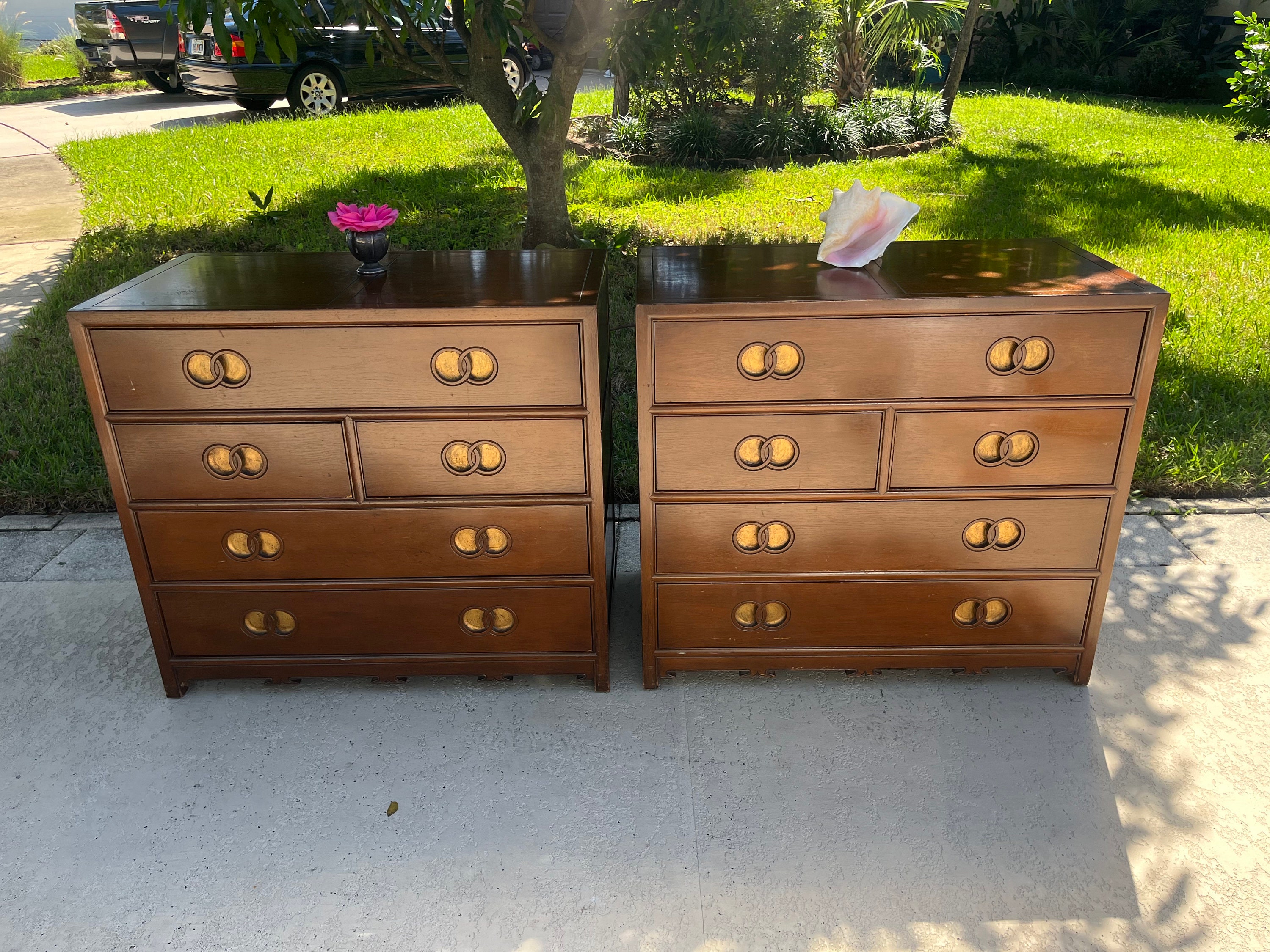 Pair Michael Taylor Baker Far East Chests, Oversized Nightstands