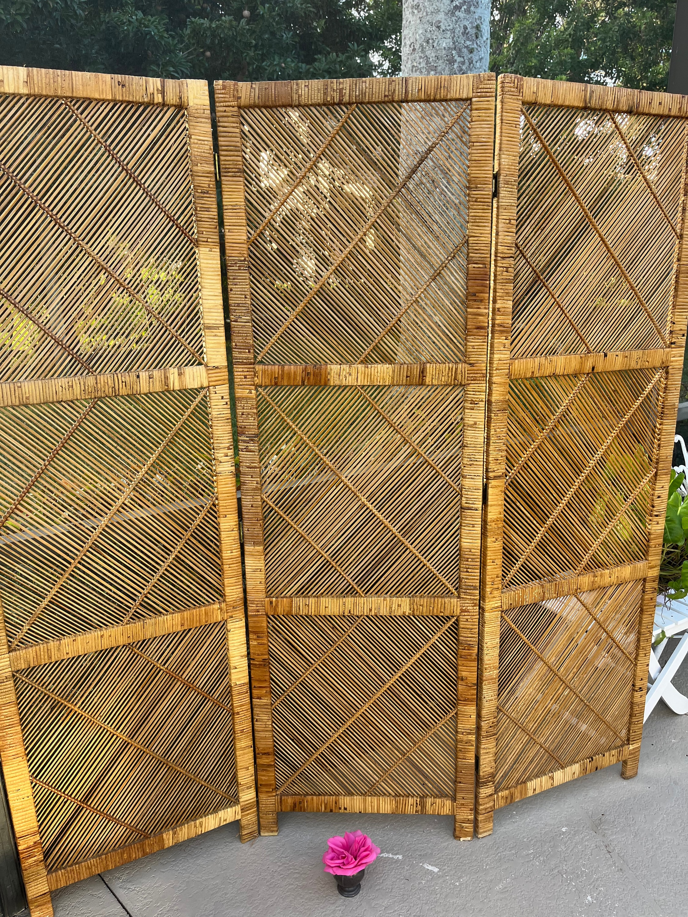 Rattan woven tri fold screen, wicker folding screen, Convo for shipping quote
