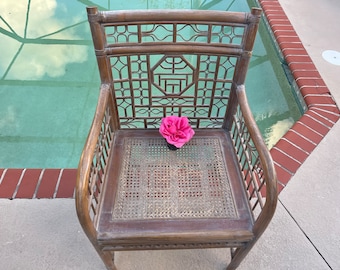 Fretwork Bamboo Cane Chair, Bamboo Chippendale Mandarin Arm Chair Cane seat, Fretwork Chair, Faux Bamboo Chippendale chair