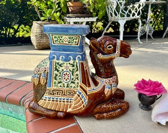 Vintage Italian Ceramic Camel Garden Seat, Hollywood Regency Decor