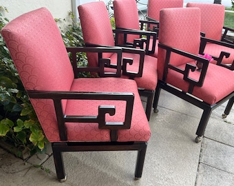 PAIR of BAKER GREEK Key Chairs, Vintage Greek key chairs, Baker Far East, Windsor White Baker