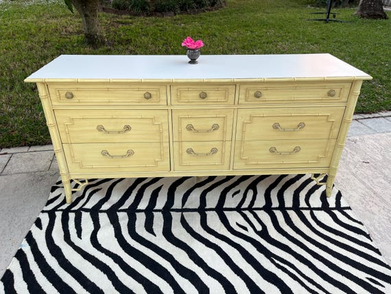 Vintage Thomasville Allegro Faux Bamboo Dresser, Chinoiserie 9-drawer