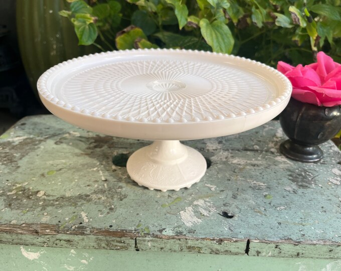 Jeannette Shell Pink Milk Glass Cake Stand, Pink Milkglass Wedding ...