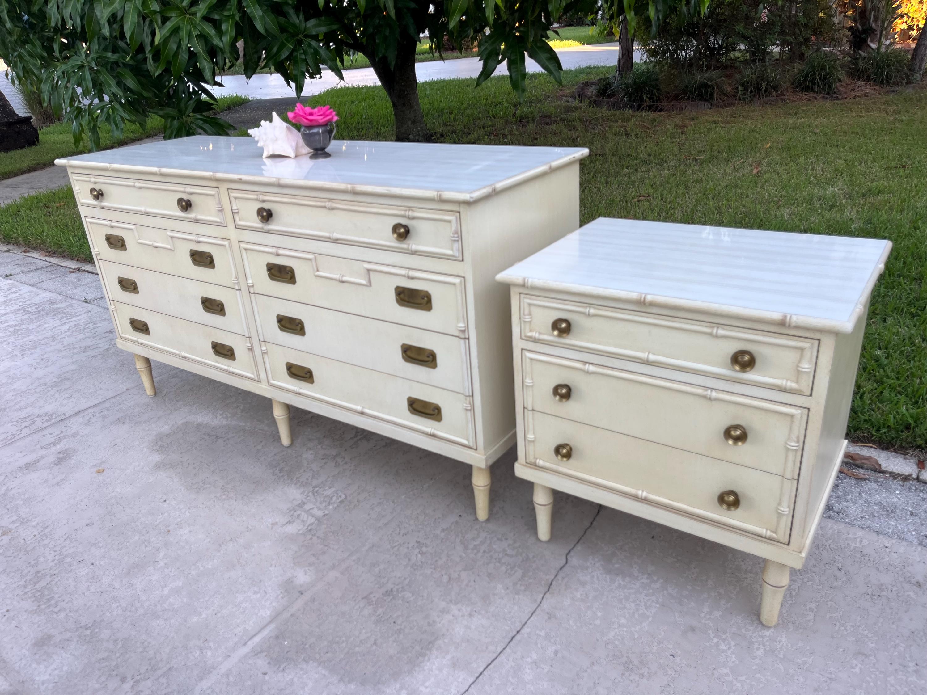 Vintage Ficks Reed Style Faux Bamboo Nightstand, Coastal Boho Faux