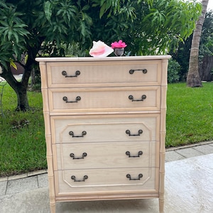 FAUX BAMBOO TALL Chest, Broyhill Highboy Chest, Old Florida Faux Bamboo Coastal style Tall Dresser, Chinoiserie Dresser 2 Available
