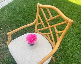 Bamboo Rattan Chippendale Arm Chair, boho island rattan chair