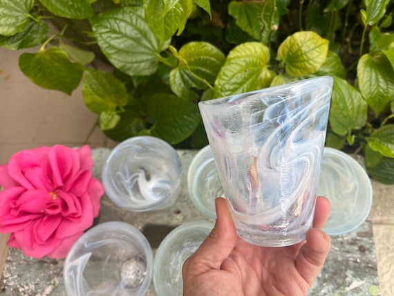 6 Kosta Boda glass tumblers from the “Mine” series by Ulrica Hydman-Vallien, set of 6 Swirl glasses