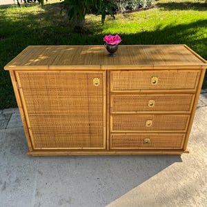 Bamboo Seagrass Sideboard by Dal Vera Italy 1970s, Wrapped Rattan dresser credenza sideboard at Retro Daisy Girl