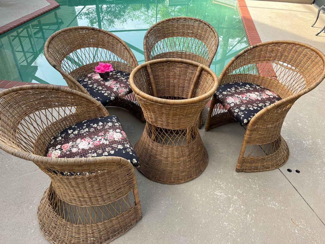 Wicker Dining Table With Glass Vintage Wicker Dining Table Etsy