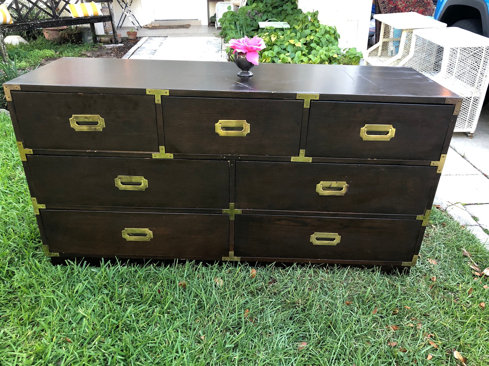 BERNHARDT CAMPAIGN DRESSER / 7 Drawer Campaign Style Dresser Etsy