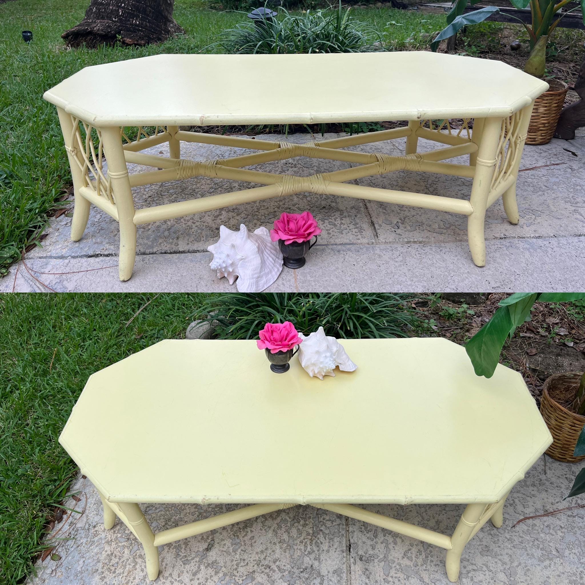 Chippendale Faux Bamboo Octagon Coffee Table, Yellow Chinoiserie