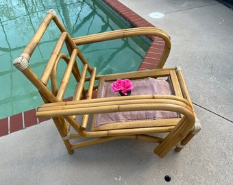 Mid Century Rattan Bamboo Lounge Chair, Tropical Bamboo lounge chair, Tropiton Style chair