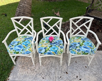 Faux Bamboo Hollywood Regency Chippendale Arm Chairs Bamboo Ficks Reed Style, 1 left