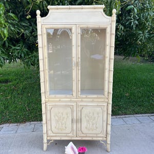 ALOHA DIXIE HUTCH Faux Bamboo Pagoda China Cabinet, Dixie Aloha Collection Chinoiserie Pagoda Cabinet Fretwork Detail at Retro Daisy Girl