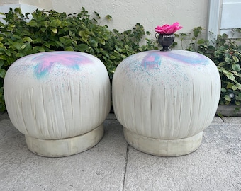 Pair of Swivel Pouf Ottomans Benches Stools with Cloth Bases, 1980s Adrian Pearsall style Swivel Pouf Ottomans