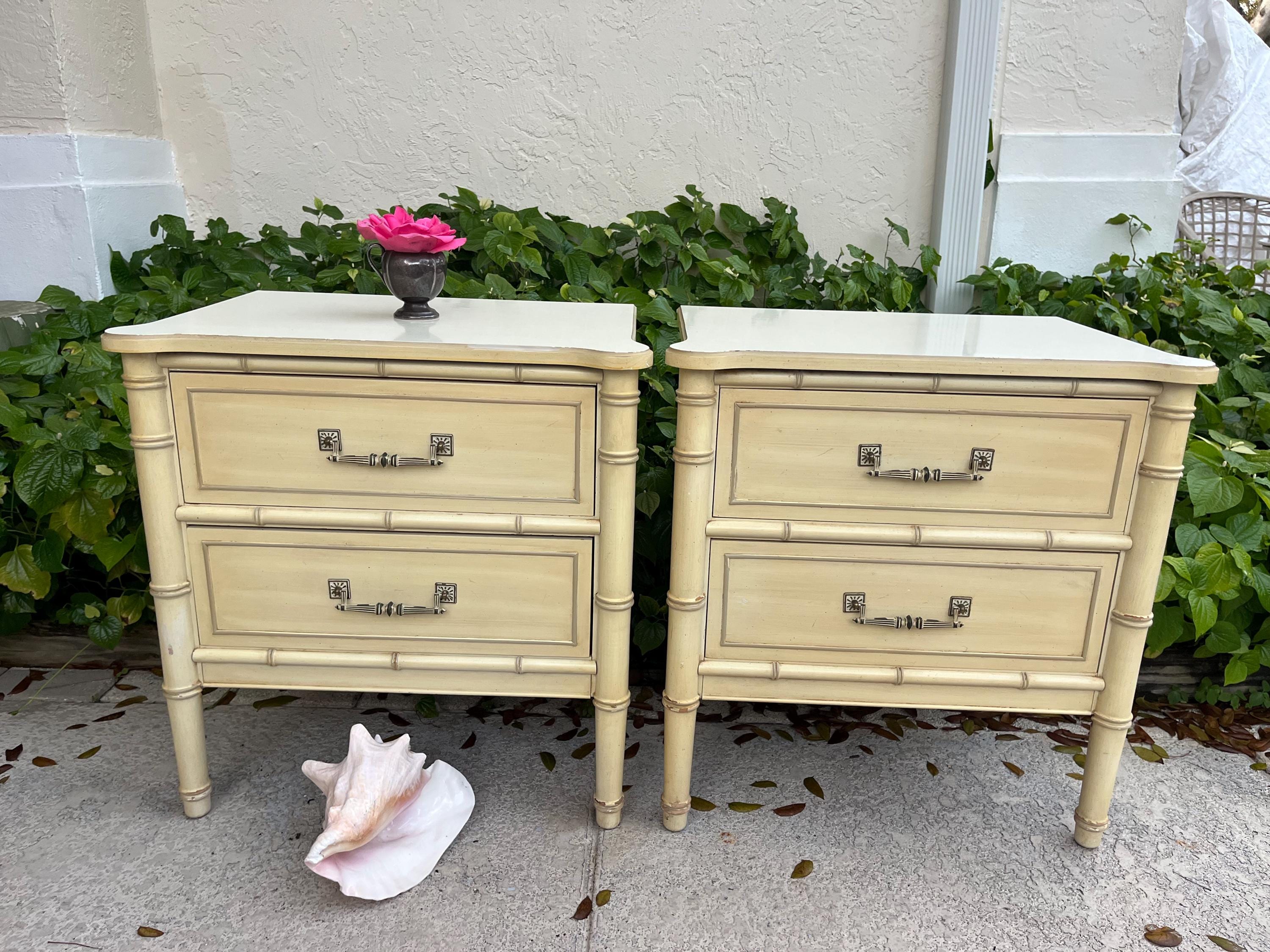 Henry Link Nightstands Bali Hai Faux Bamboo A Pair of Chinoiserie