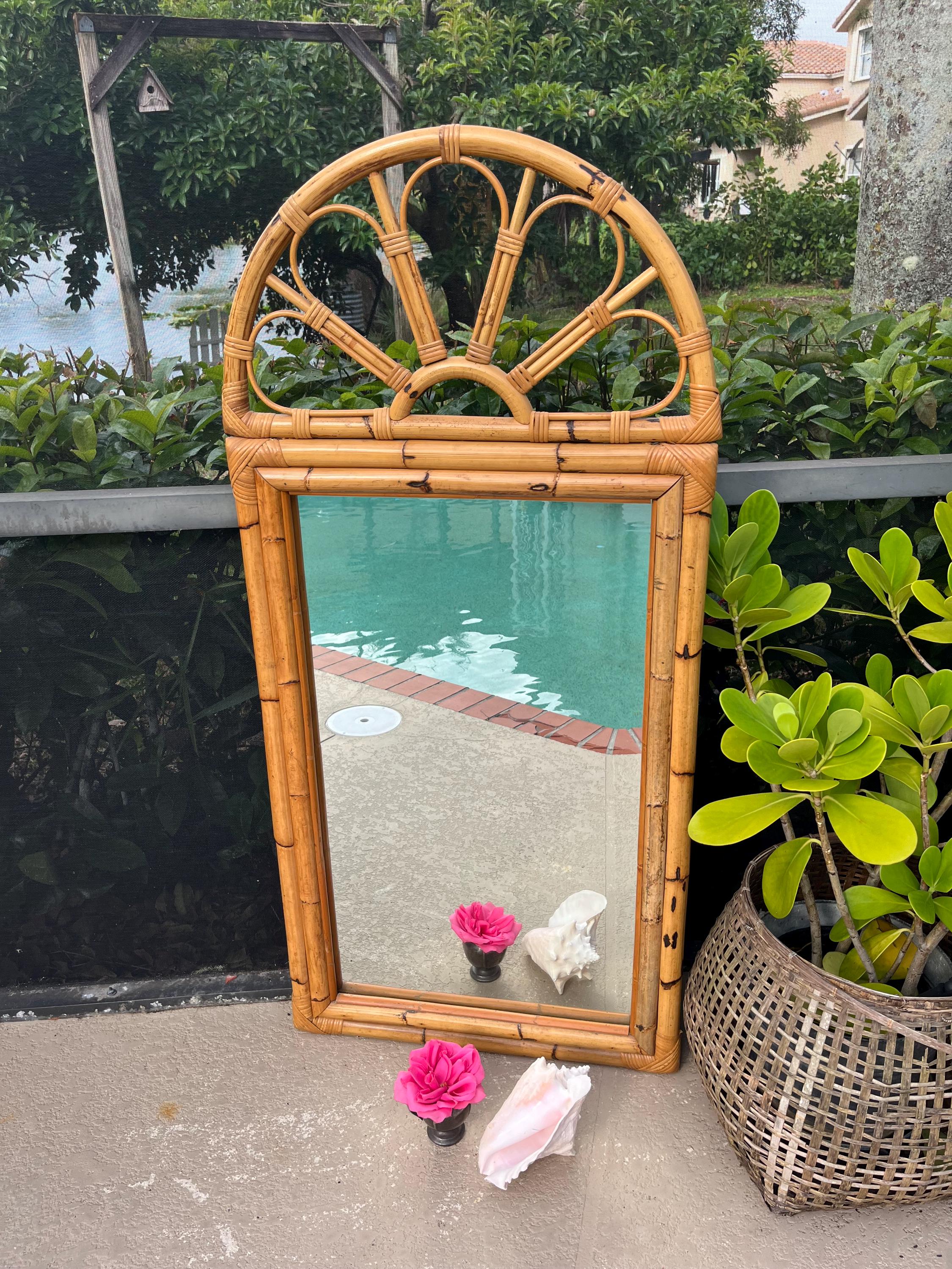 BAMBOO RATTAN SUNBURST Mirror 54” Tall Bent Bamboo Rattan Coastal