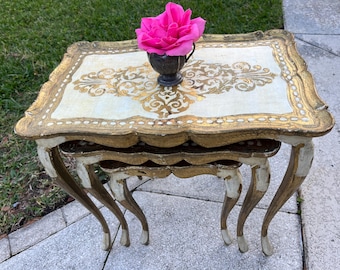 Florentine Gold Gilt Nesting Tables, Hollywood Regency Set of 3