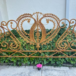 RATTAN PEACOCK KING HEADBOARd, Boho Rattan Headboard, Vintage Fiddlehead Tortoiseshell  Headboard Coastal Island style 78” Retro Daisy Girl