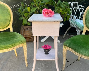 antique painted bamboo side table with storage top