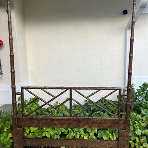 Vintage Faux Bamboo Chippendale Queen Headboard  Tall 81” Post Queen Tortoiseshell Faux Bamboo Headboard  Chinoiserie Style headboard