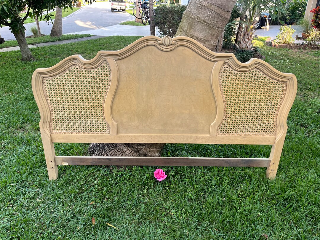French Provincial King Headboard by Thomasville With Cane and Light Oak