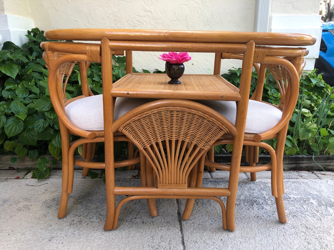 VINTAGE RATTAN DINETTE Set/ Bistro Table /Nesting Table 2 | Etsy