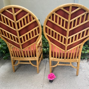 TALL BACK BAMBOO Arm Chairs, Bamboo Rattan Chairs, Chippendale style bamboo chairs, Bentwood bamboo Sculptural Chairs
