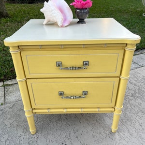 Vintage Faux Bamboo Nightstand, Henry Link Reproduction Nightstand, Coastal Faux Bamboo Nightstand