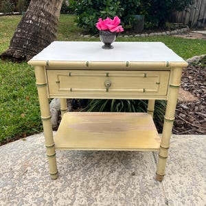 Vintage Faux Bamboo Nightstand, Thomasville style faux bamboo Nightstand, Needs painting Coastal Faux Bamboo Nightstand