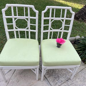 Pagoda Faux Bamboo Chair, Fretwork Bamboo Chair, Vintage Bamboo Rattan chair, 2 Available