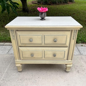 VINTAGE FRENCH COUNTRY Nightsand , Vintage Solid Wood Nightstand, 1980s Kenlea Furniture at Retro Daisy Girl