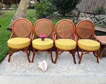 Set of 4 Vintage Rattan & Cane Back Chairs, Frankl style Bentwood Chairs, 4 Mid Century Modern Boho Chic Bentwood chairs