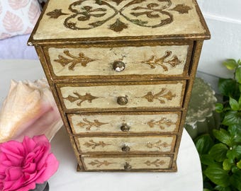 Vintage Gold Gilt Florentine Jewelry Box, Italian Wood Dresser Box