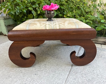 Vintage Scroll Bench, Unique Inscrolled leg bench, Mahogany Bench carved ottoman solid wood