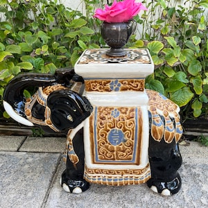 ELEPHANT GARDEN SEAT Vintage Elephant Plant Stand Hollywood Regency Chinoiserie