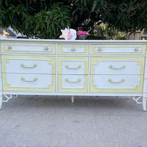 THOMASVILLE ALLEGRO FAUX Bamboo Dresser Chinoiserie 9 Drawer Dresser, Nursery, Credenza Palm Beach Coastal Dresser