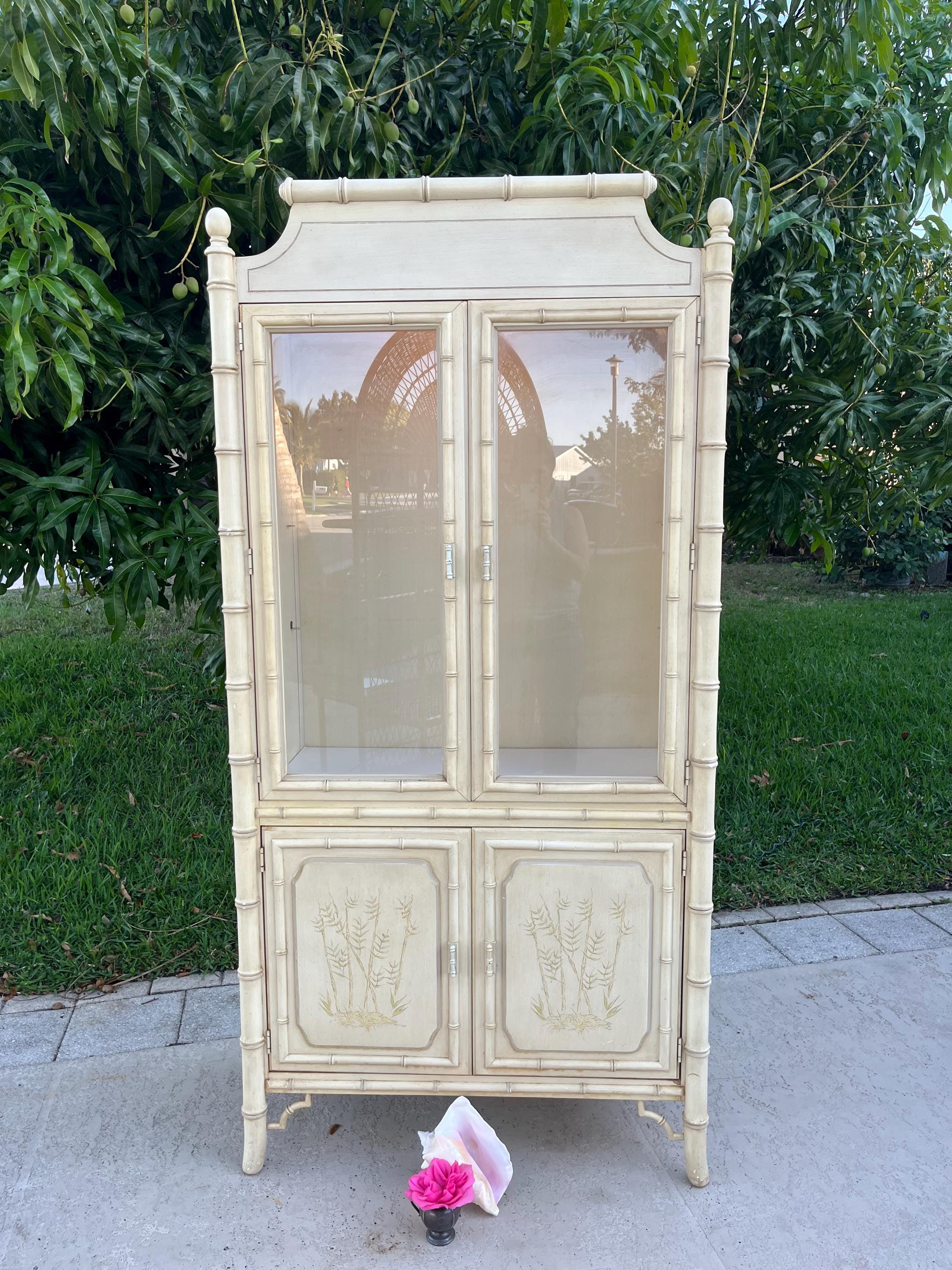 Sold ALOHA DIXIE HUTCH Faux Bamboo Pagoda China Cabinet, Dixie