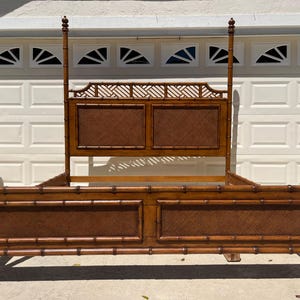 Sold Sold FAUX BAMBOO CHINESE CHIPPENDALe Pagoda King Headboard with Canopy Top, Tommy Bahama Plantation style Faux Bamboo 4 Post Headboard