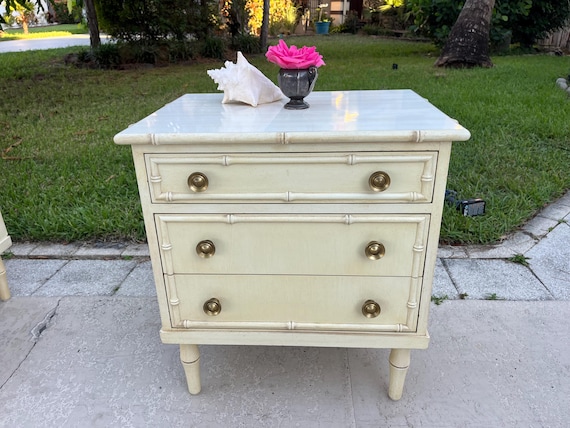 Vintage Ficks Reed Style Faux Bamboo Nightstand, Coastal Boho Faux