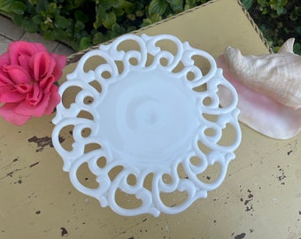 Vintage Milk Glass Monroe Pattern Cake Stand, Fostoria Glass Works Wedding