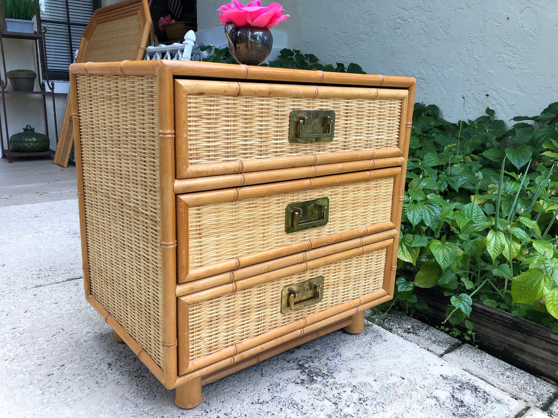 BAMBOO RATTAN NIGHTSTAND / Island Style Bamboo Rattan Etsy
