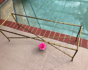 Vintage Faux Bamboo Brass Coffee Table, Coastal Hollywood Regency Brass Bamboo Mason Bagues 54”
