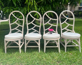 4 Rattan Fretwork Chairs, Palm Beach Chic tall back rattan chairs, set of 4