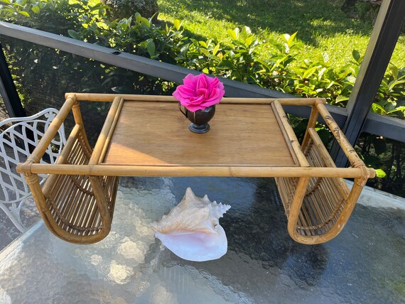 Vintage Bamboo Rattan Breakfast Tray and Magazine Rack Large Old Florida Island Style Rattan Serving Tray Etsy