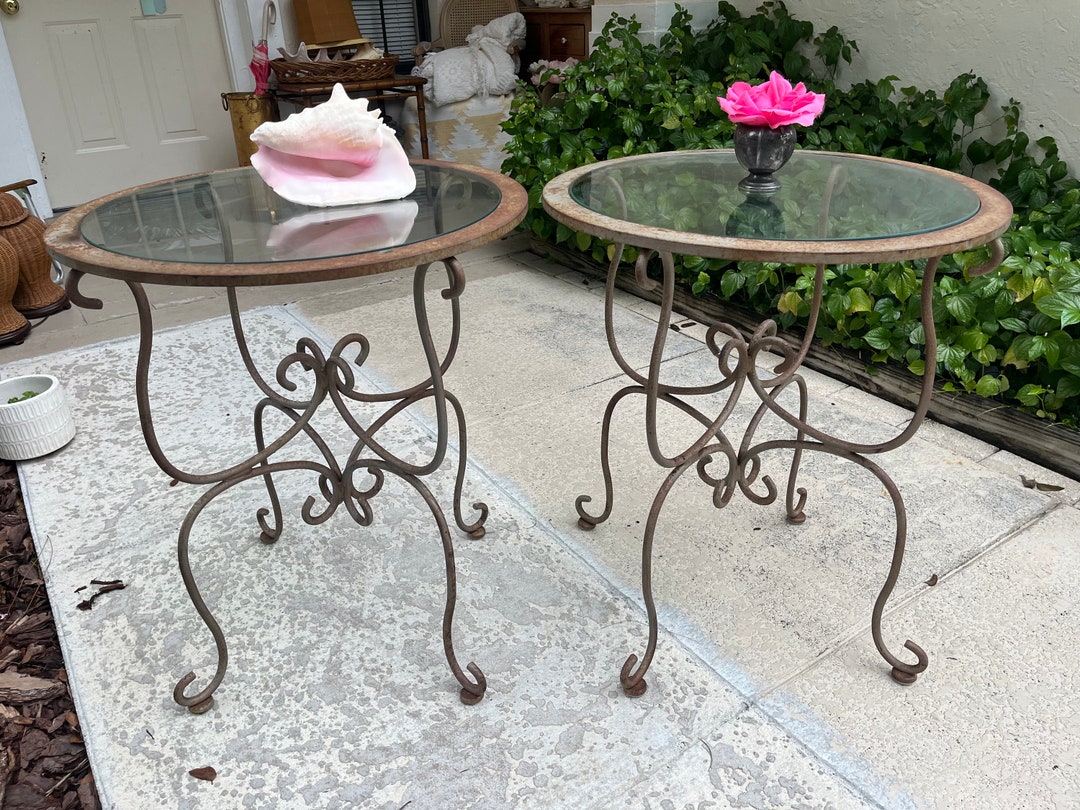 French Country Metal Tables, Scroll Metal Tables, Vintage French Shabby