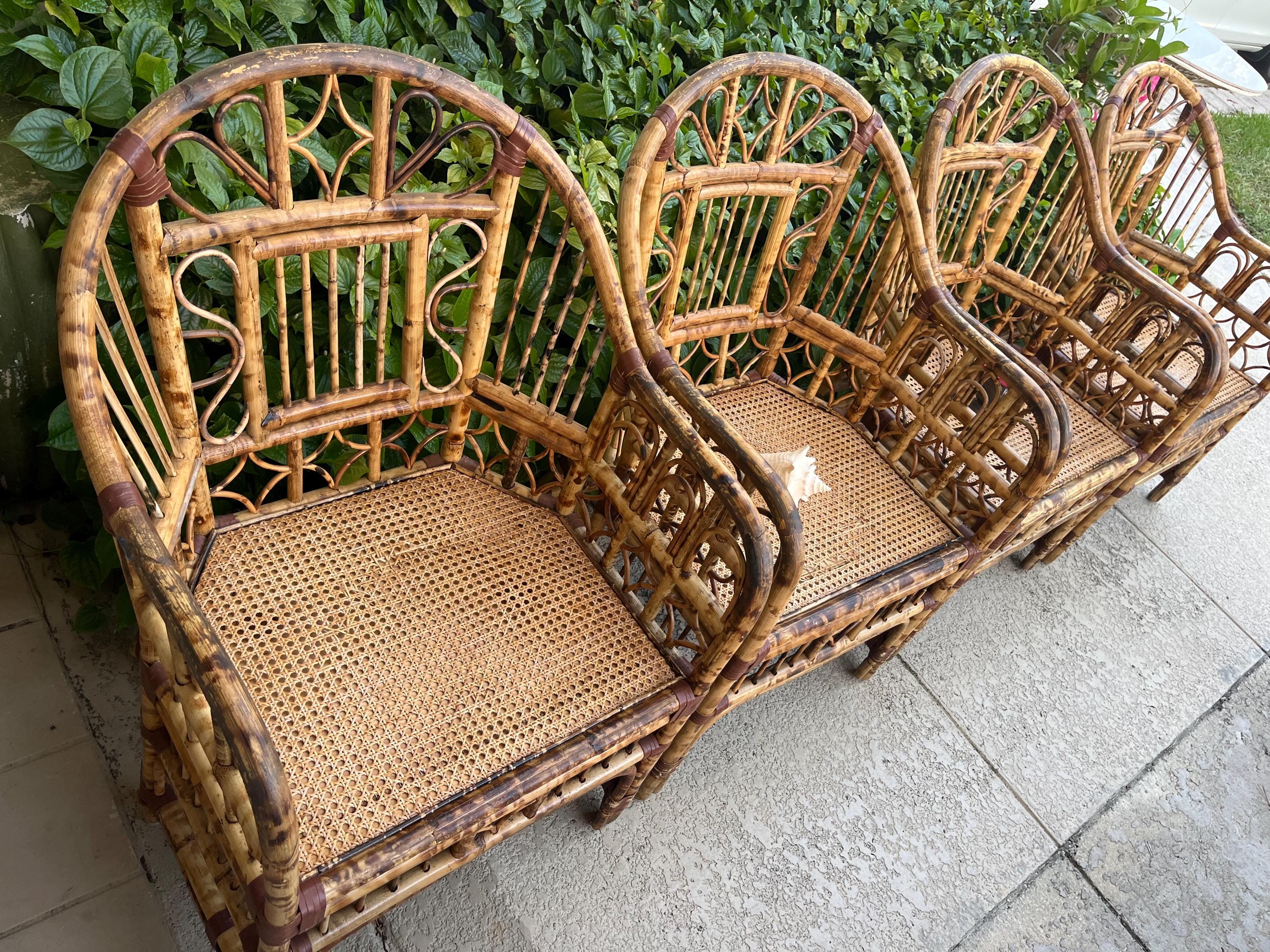 4 TORTOISE BAMBOO RATTAN Cane Chairs, Coastal Brighton Pavilion ...