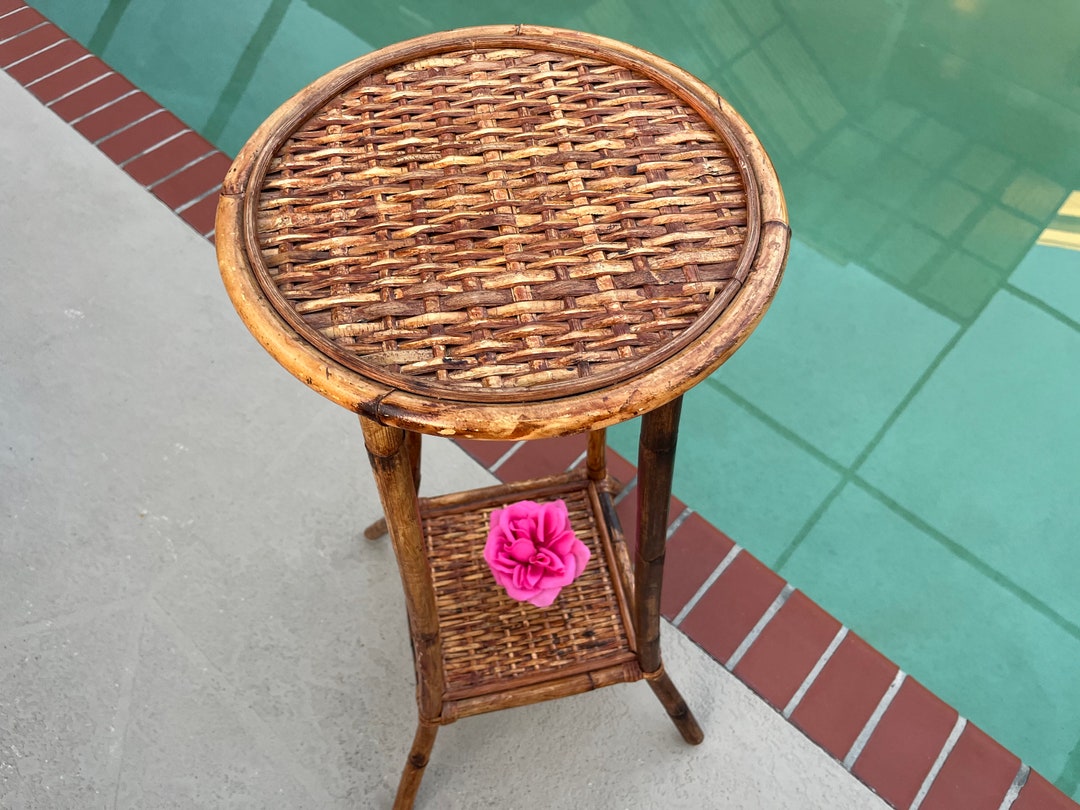 Tall Bamboo Rattan Plant Stand Coastal Rattan Burnt Bamboo Etsy