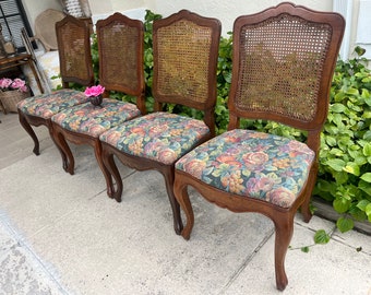 4 BAKER French Louis XV Style Provincial Cane Dining Chairs - Set of 4 BAKER Cane Chairs, French Provincial Cane Back Chairs