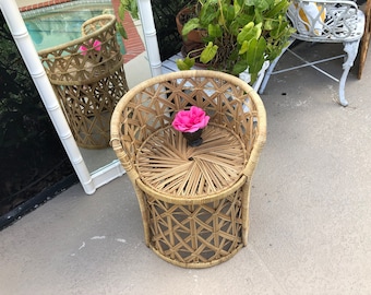 BAMBOO RATTAN CHAIR / Woven Rattan Chair / Bamboo Rattan Vanity Chair / Small Rattan Chair / Island style chair at Retro Daisy Girl